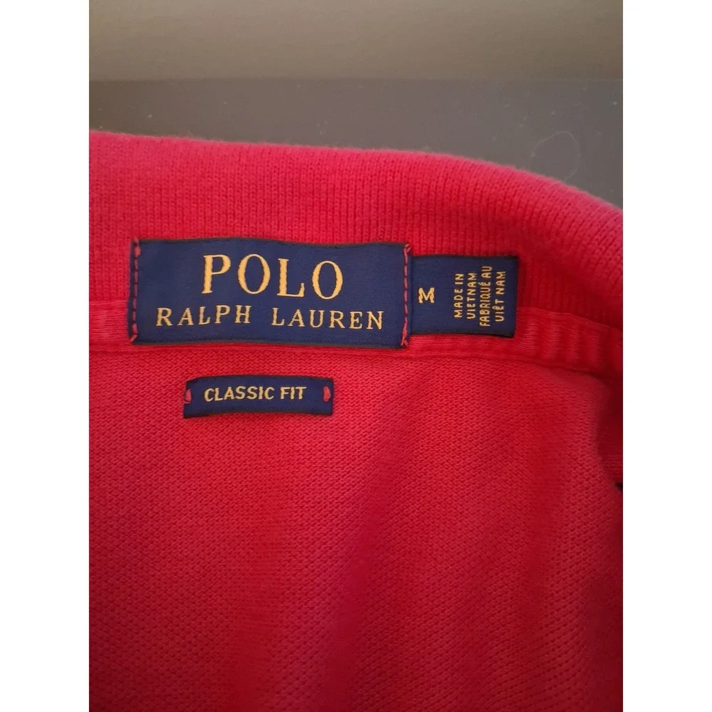 Polo Ralph Lauren Mens Classic Fit Dark Pink Cotton Mesh Pique Polo Shirt Medium